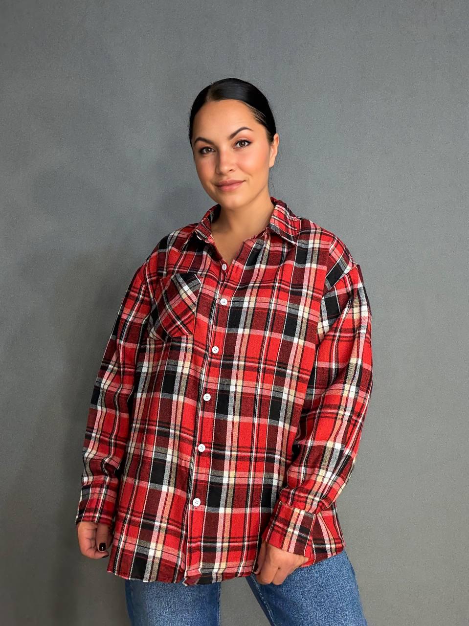 Сорочка жіноча Baoyu 225-1 в клітинку оверсайз фланель OS Червоний (4762) - фото 1
