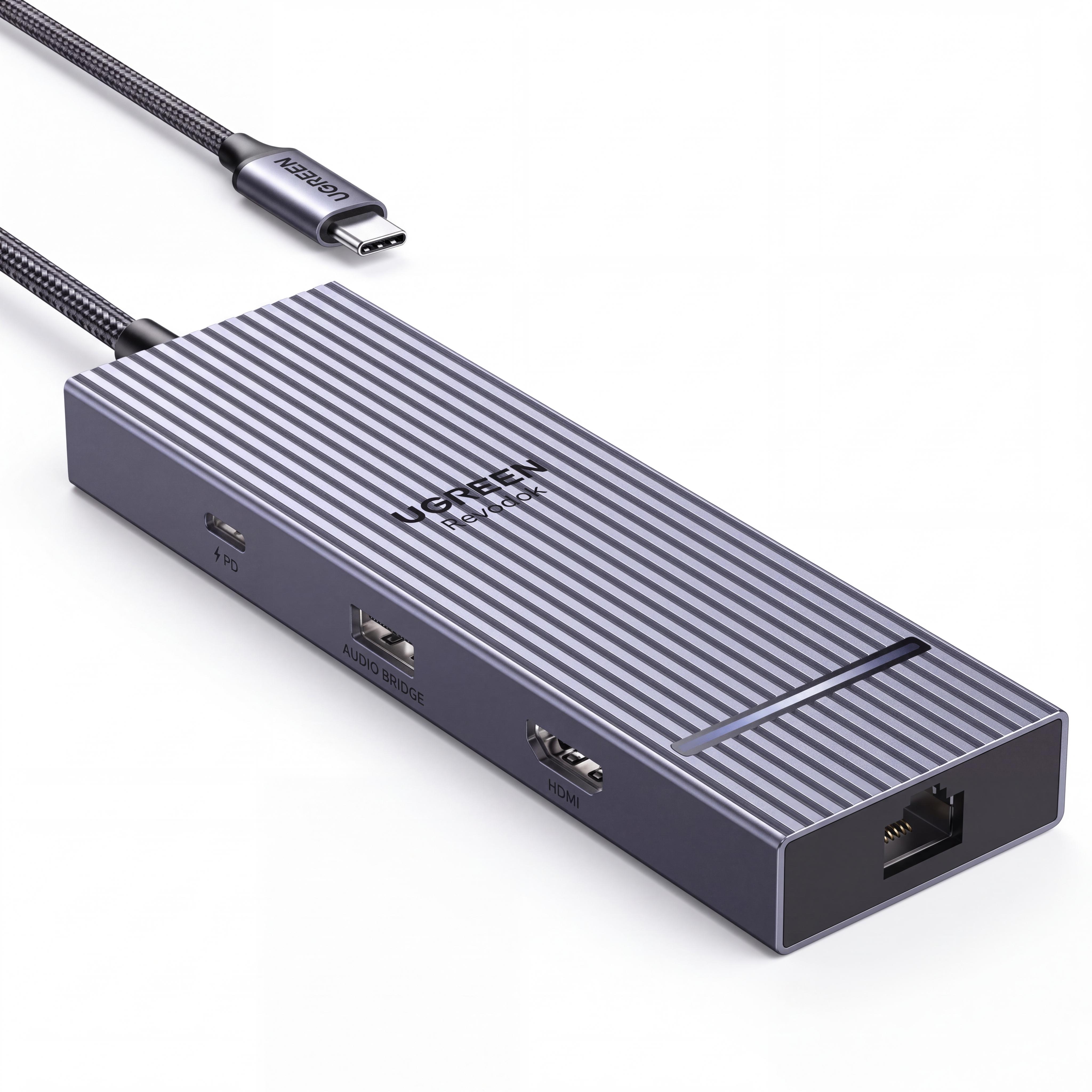 USB-C док-станция со звуковой картой UGREEN Revodok CM880 8в1 HDMI до 4K 60 Гц HDMI требует DP Alt Mode встроенный аудиомост Темно-серый (55544)