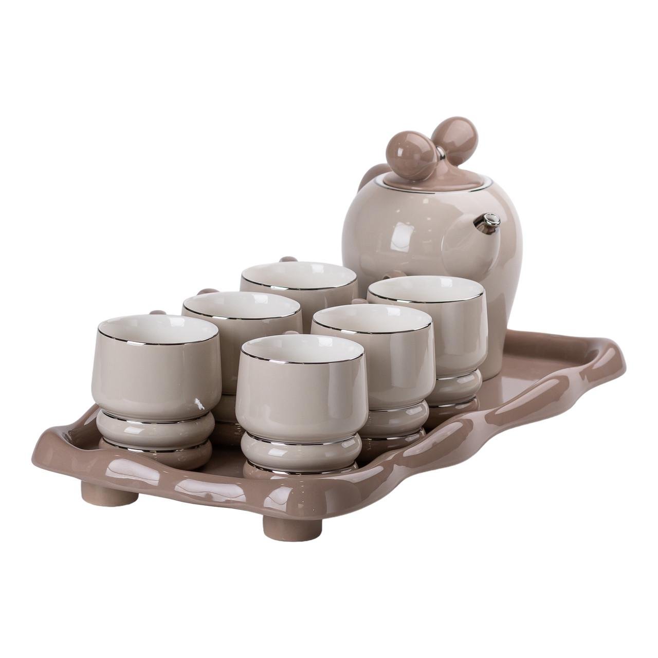 Чайный сервиз Retro на 6 персон керамический 8 предметов Серый (HP-15-28) - фото 6