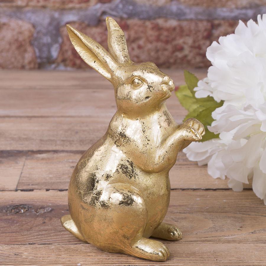 Статуэтка керамическая Зайчик сидячий Золотой (5267)