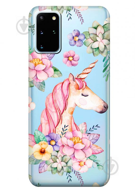 Прозрачный силиконовый чехол iSwag для Samsung Galaxy S20 Plus Единорог в цветах (M1085)