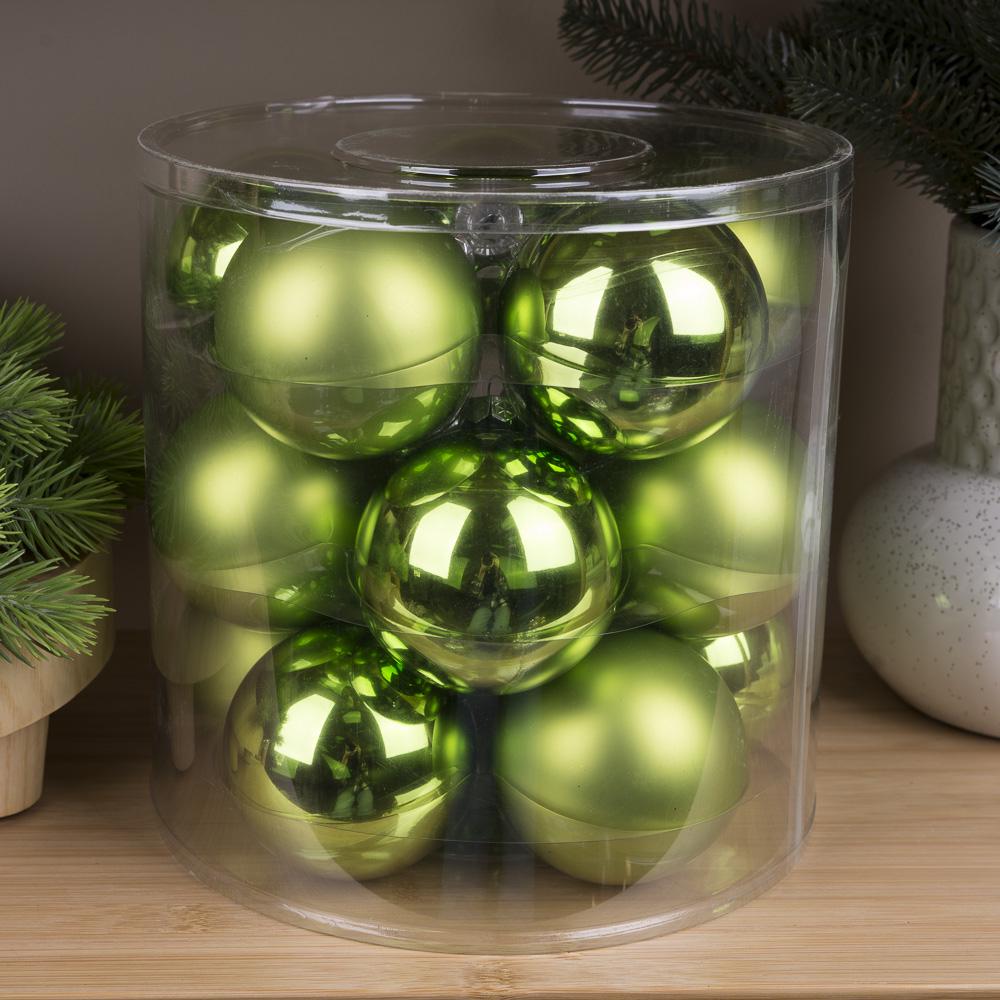 Шары новогодние из стекла 8 см 15 шт. Зеленый (4271-34)