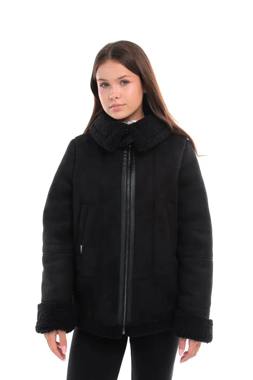 Дубленка замшевая на девочку зимняя Suzie 158 см Черный (0183)