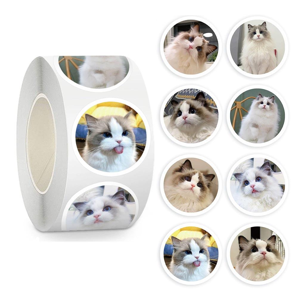 Наклейки-стикеры для упаковки коты 2,2 см в рулоне 500 шт. (NR0175_4)