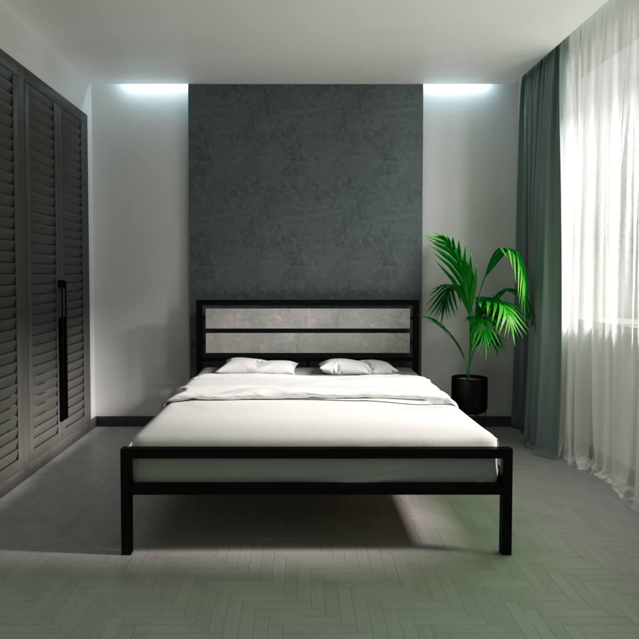 Кровать металлическая в стиле Loft BLOOM ортопедическая двуспальная 140х200 см Индастриал/Черный мат (000083209)