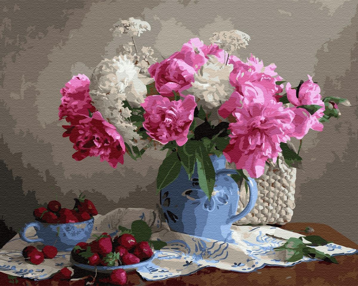 Картина по номерам Brushme GX33762 Пионы с ягодами 40x50 см (1312126173)