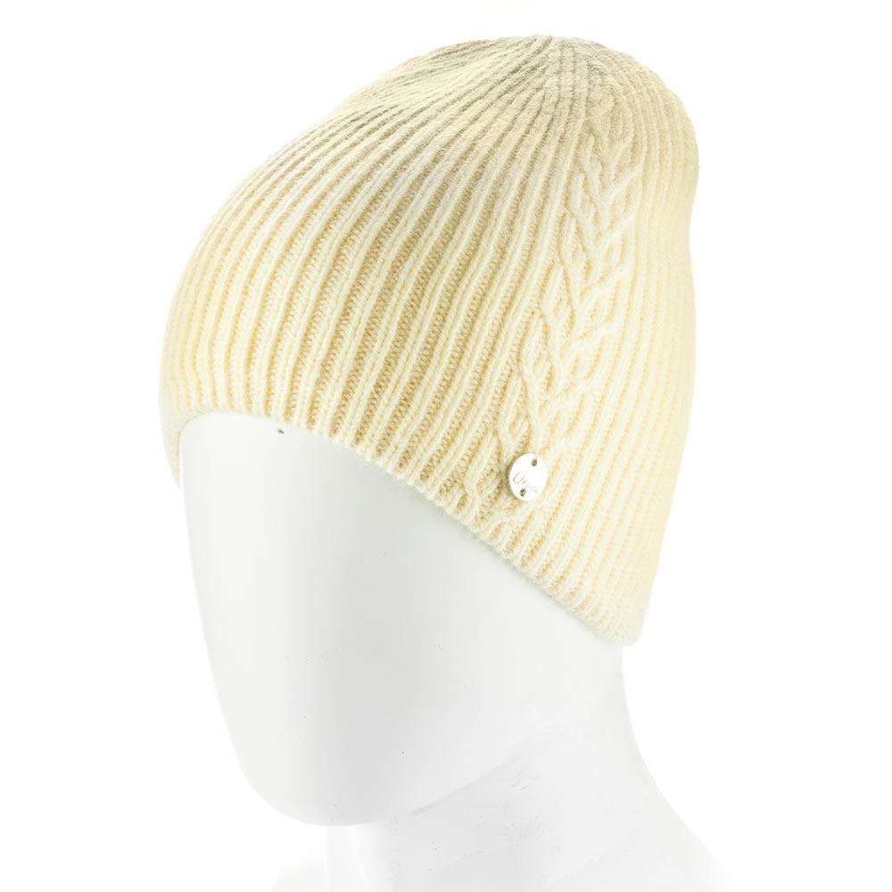 Шапка женская зимняя из ангоры Atrics WH903 с узором без отворота утепленная флисом Ваниль - фото 1