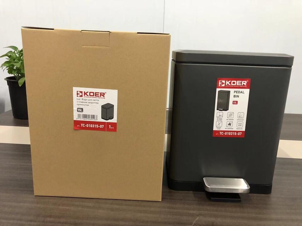 Мусорное ведро с плавным закрытием Koer TC-010315-07 прямоугольное 15 л Графит (KR5604) - фото 3 Мусорное ведро с плавным закрытием Koer TC-010315-07 прямоугольное 15 л Графит (KR5604) - фото 3