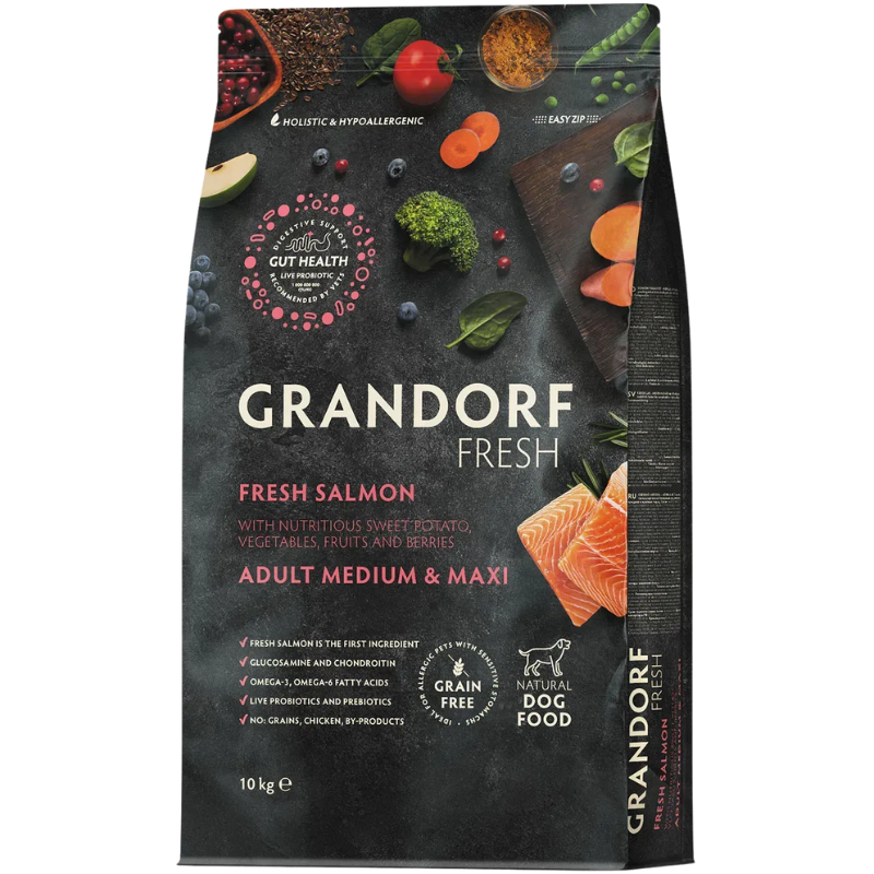 Корм сухой для собак Grandorf Fresh Лосось с бататом для взрослых собак средних и крупных пород 10 кг (94910) - фото 1 Корм сухой для собак Grandorf Fresh Лосось с бататом для взрослых собак средних и крупных пород 10 кг (94910) - фото 1