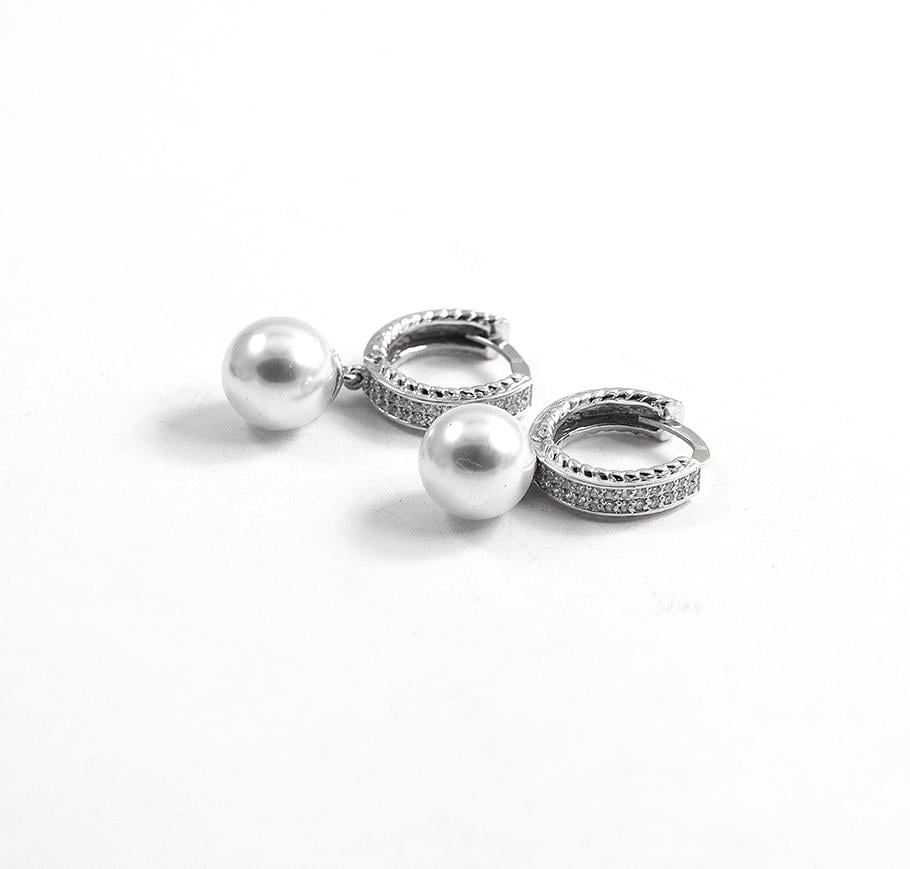 Серьги Maxi Silver 8474 Конго с жемчугом (88474)