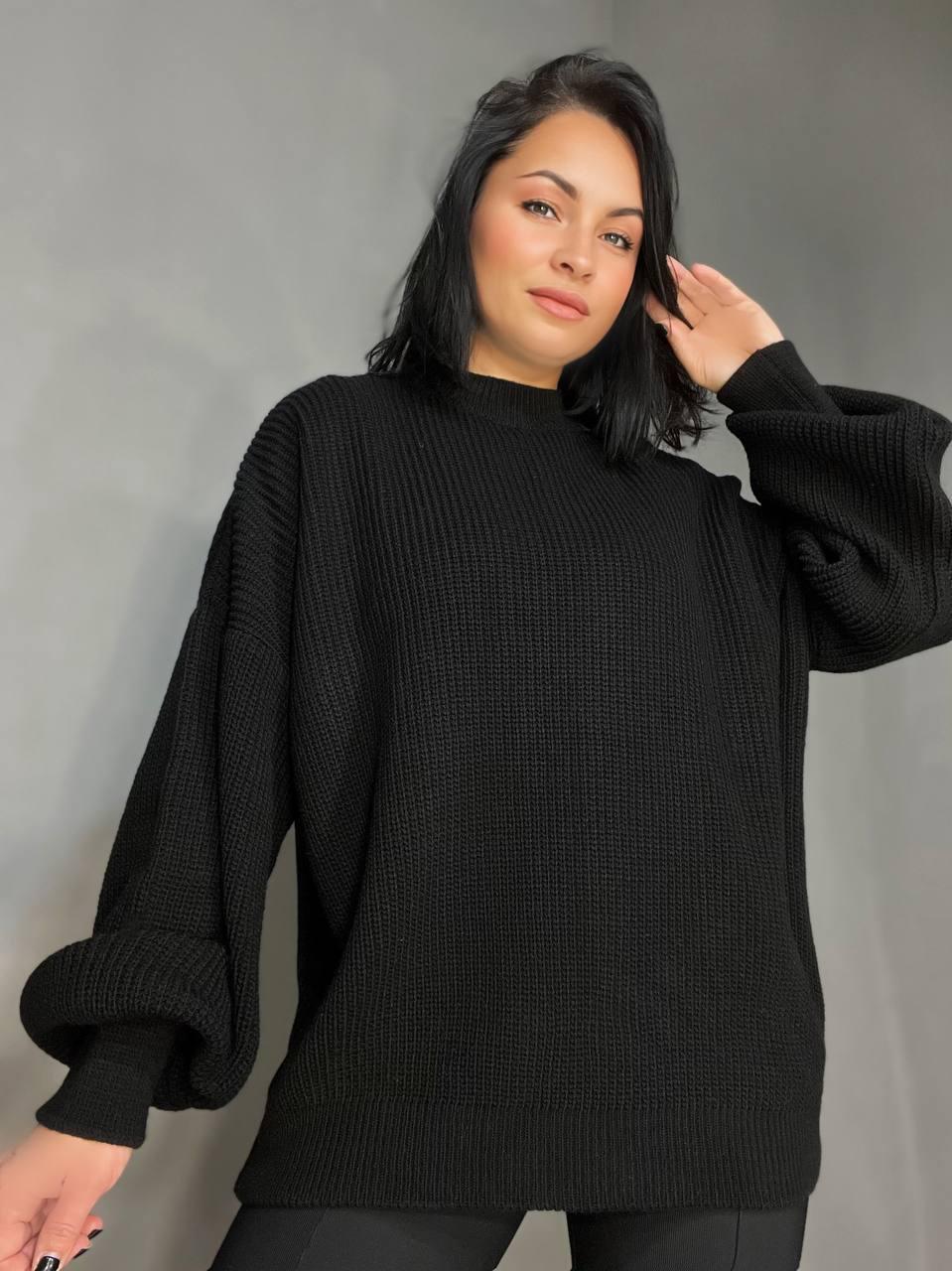 Светр жіночий MIX RAY 6607 широкий подовжений OS Чорний (1037) - фото 8