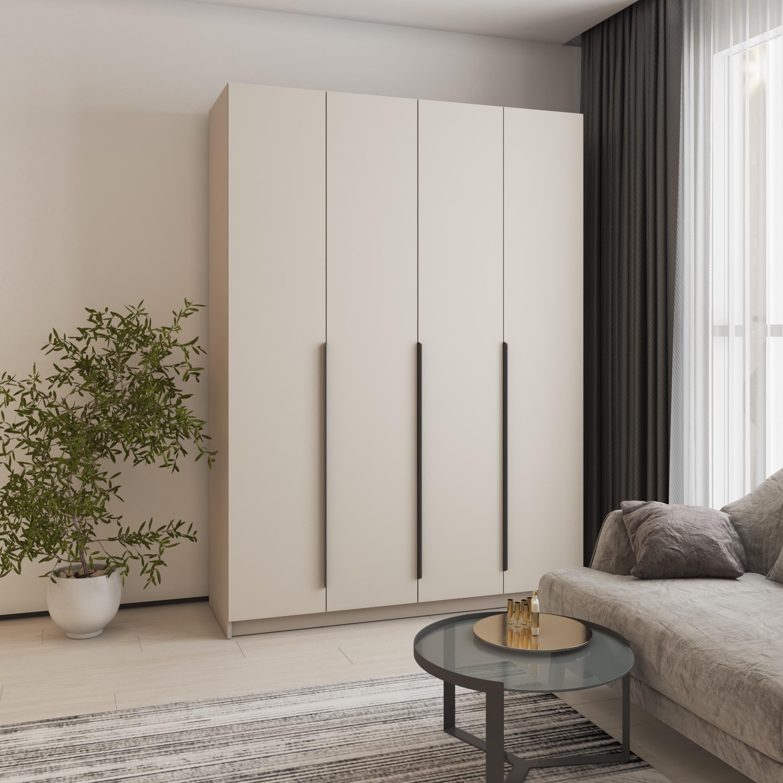 Шкаф 4-дверный MebelStar Оскар МДФ Ultra Mat BL-B стандарт 160x52x220 см Кашемир/Кашемир (MBS-5743)