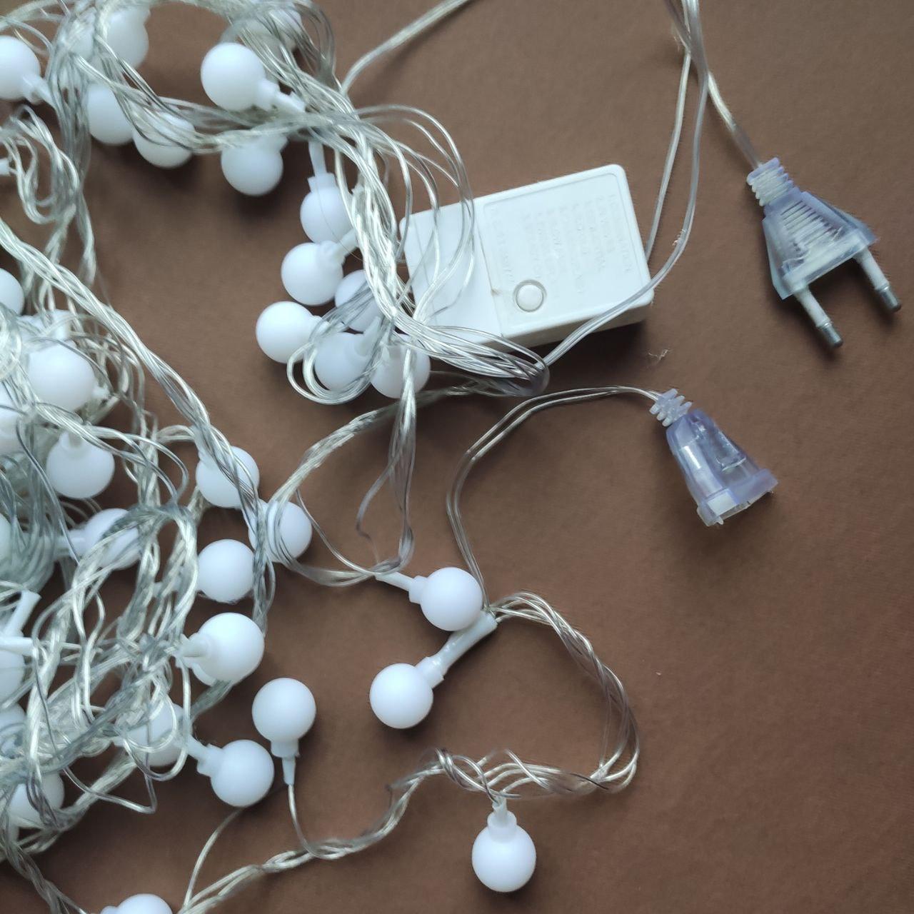 Гирлянда светодиодная Шарики 10 м тепло белая Белый (802819068)