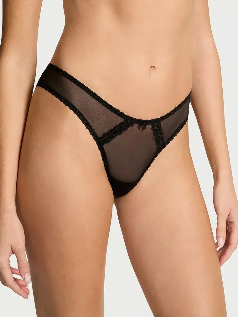 Трусики бразилианы Victoria's Secret Dream Angels Sheer Lace-Trim Brazilian Panty M Черный (27115370)