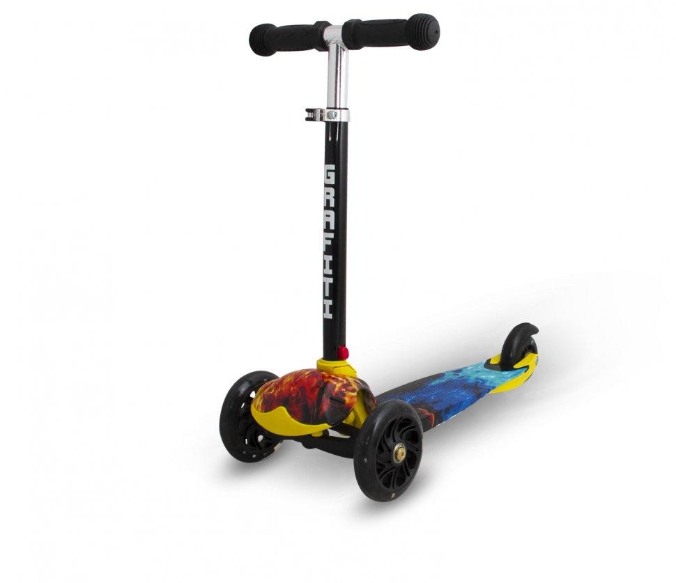 Самокат трехколесный Maraton Graffiti со светящимися колесами Огонь-вода