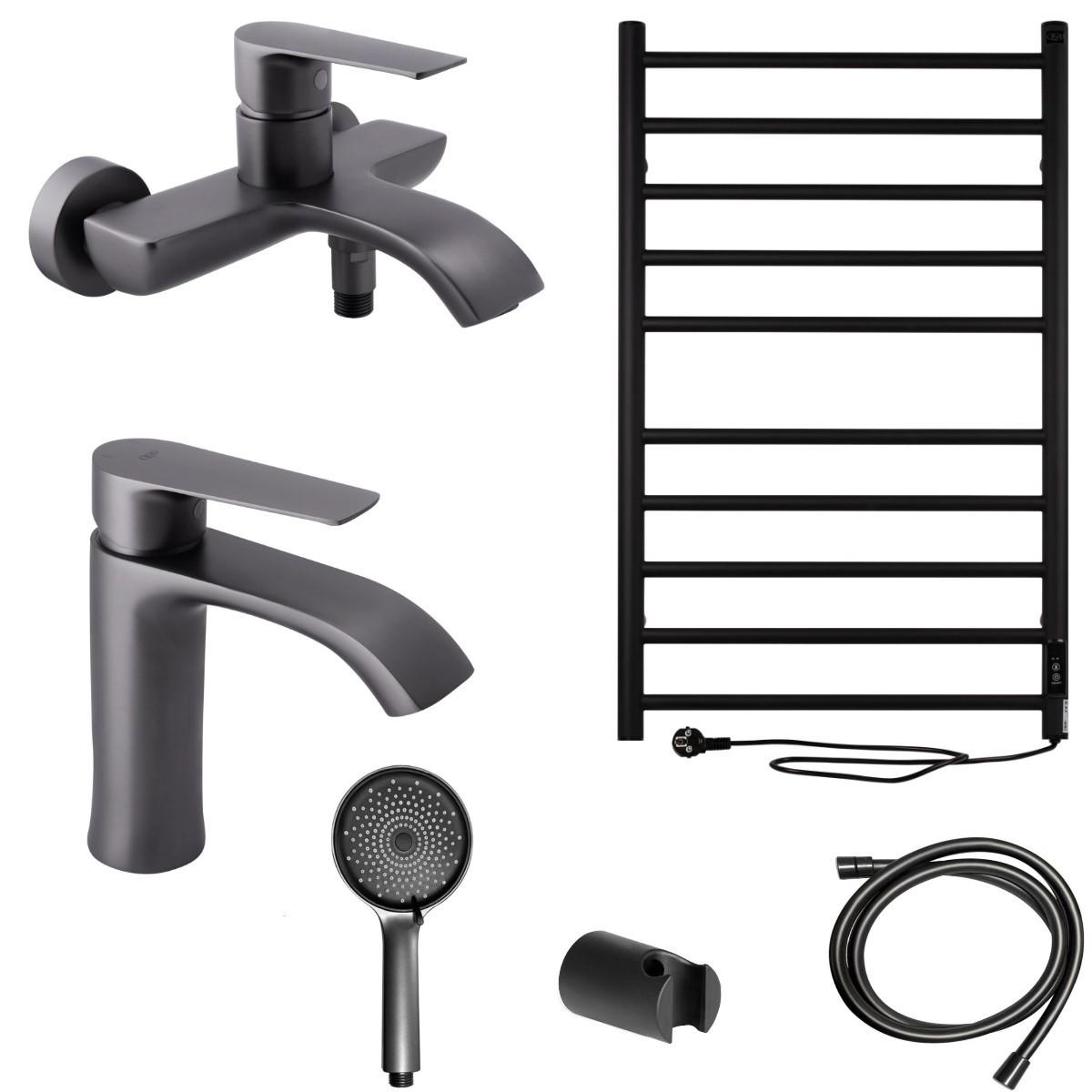 Набір змішувачів Qtap Zelnava 2в1 з душовим гарнітуром та рушникосушка Qtap 11120R з таймером електрична