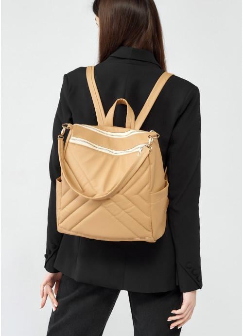 Рюкзак-сумка женский Sambag с декоративной прострочкой Бежевый (6440311534)