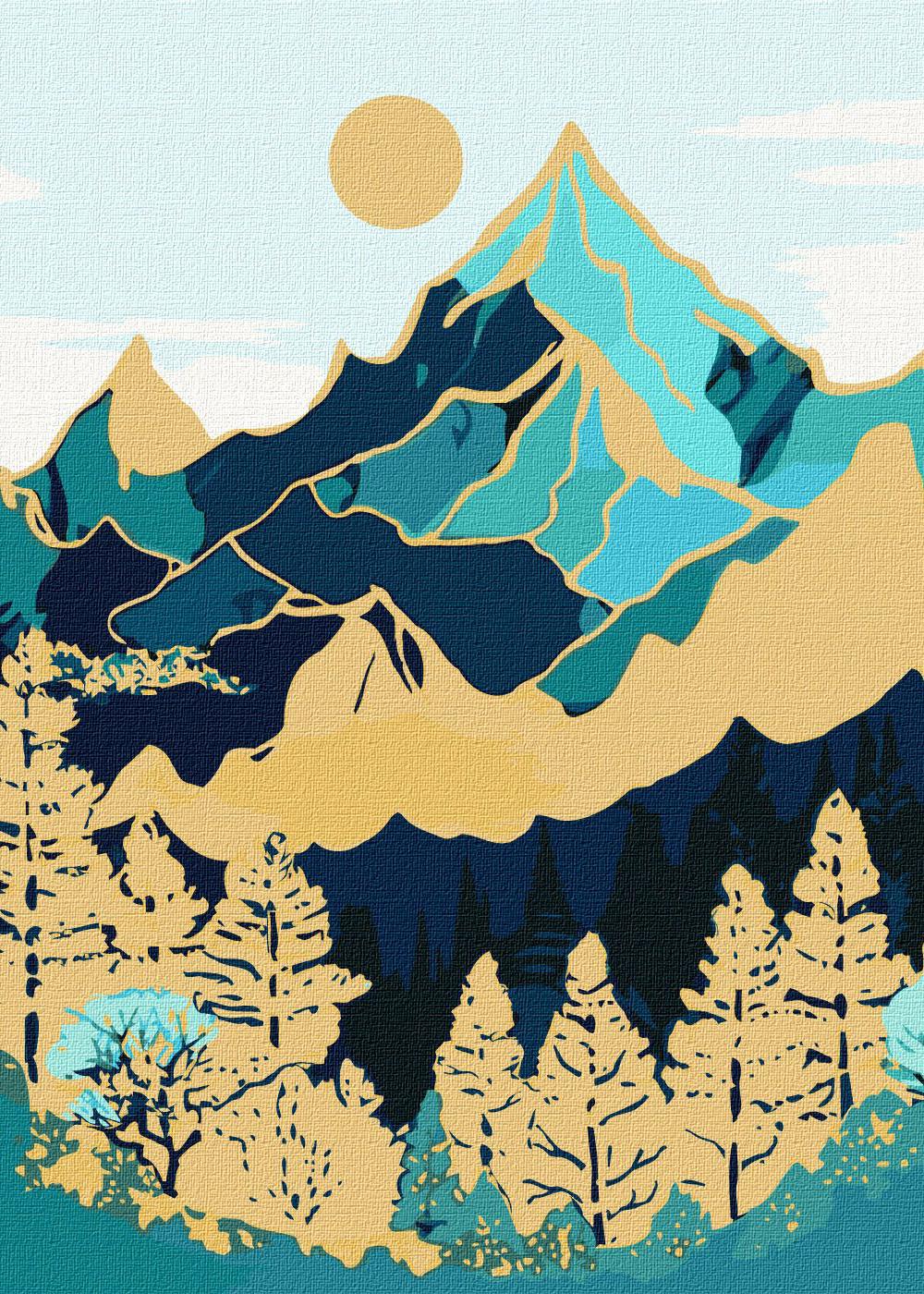 Картина по номерам Ідейка Горный ландшафт с красками металлик extra 40х50 (KHO5102)