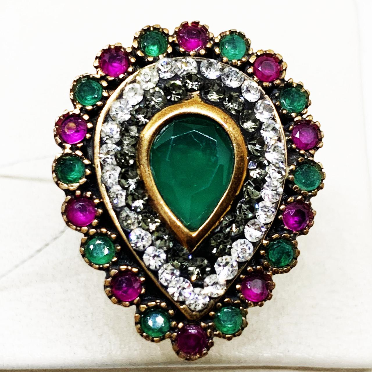 Кольцо серебряное с рубином/изумрудом и сапфиром р. 17 9,07 г (1597750361)