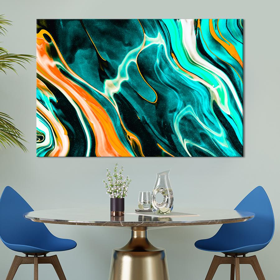 Картина Абстрактные бирюзовые волны 80x54 см (A893-1)