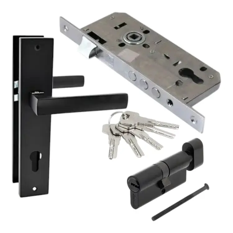 Комплект замок врізний Apecs 2600-CR with BP з ручками CordonTech HP-85.101-BLM та циліндром Avers ZM 70-C-BLM (075008E)