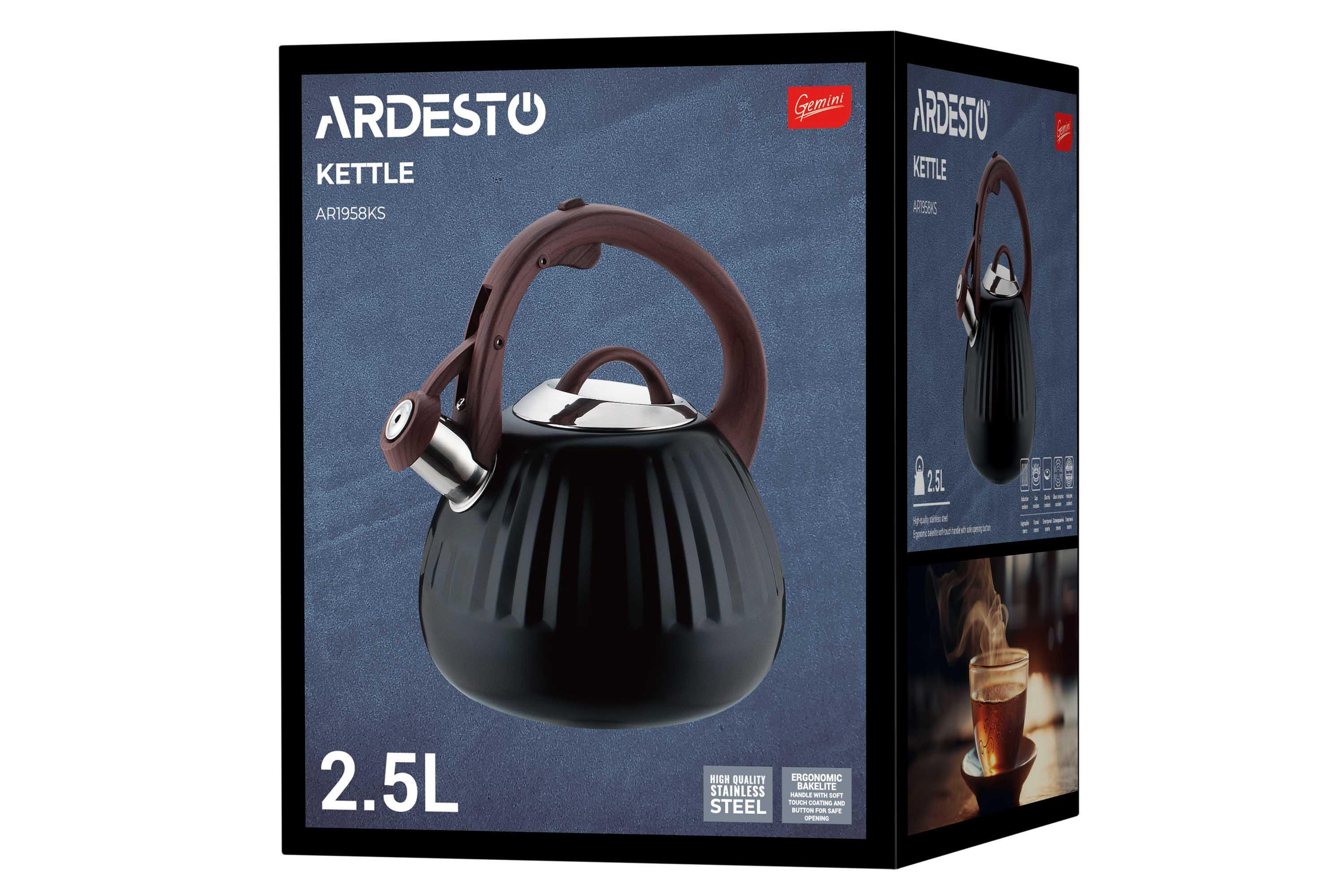 Чайник Ardesto Geminі нержавеющая сталь 2,5 л Черный (AR1958KS) - фото 5 Чайник Ardesto Geminі нержавеющая сталь 2,5 л Черный (AR1958KS) - фото 5