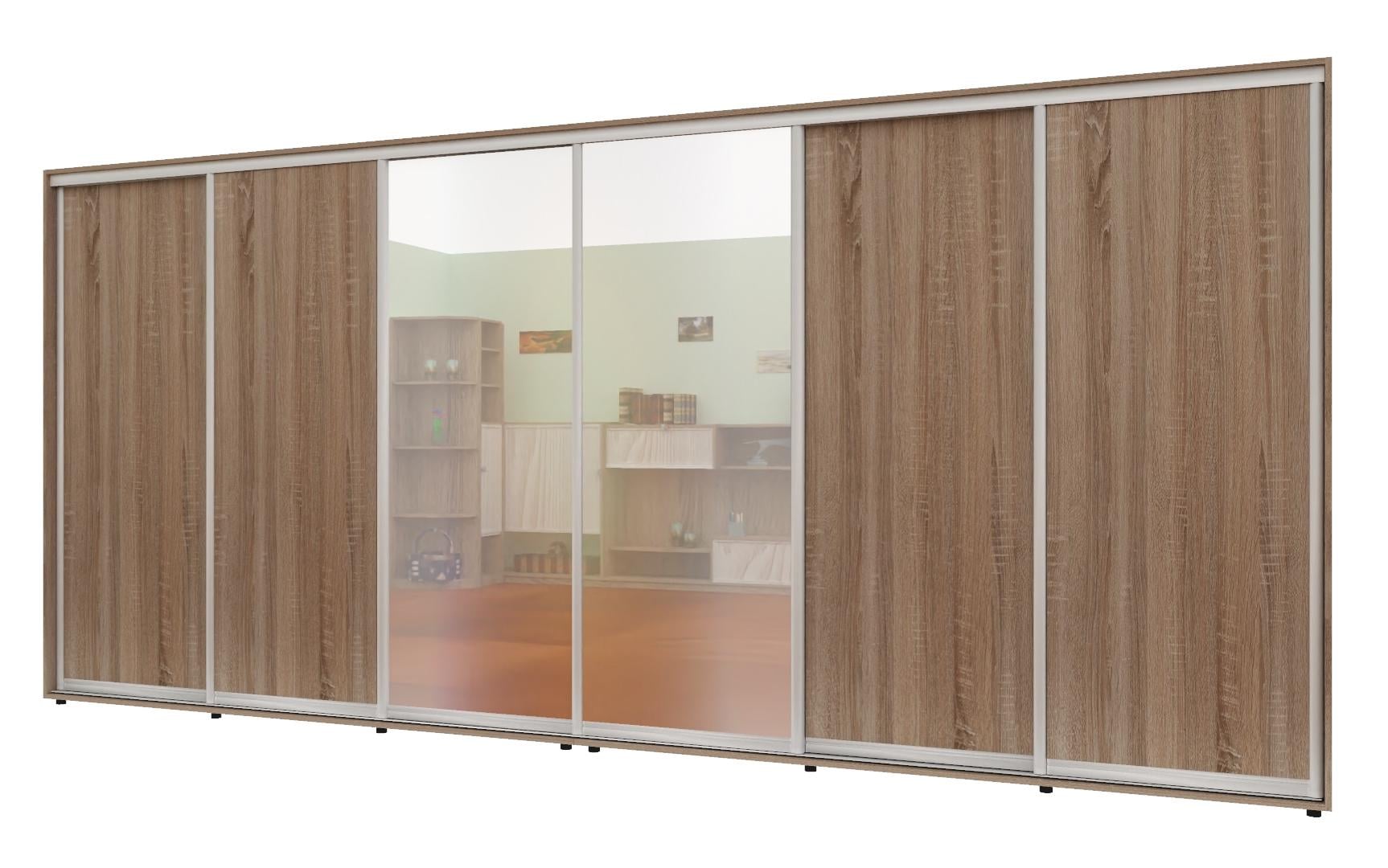Шафа-купе шестидверна Комфорт Меблі ДСП/Дзеркало Стандарт 420х60х240 см Трюфель - фото 1