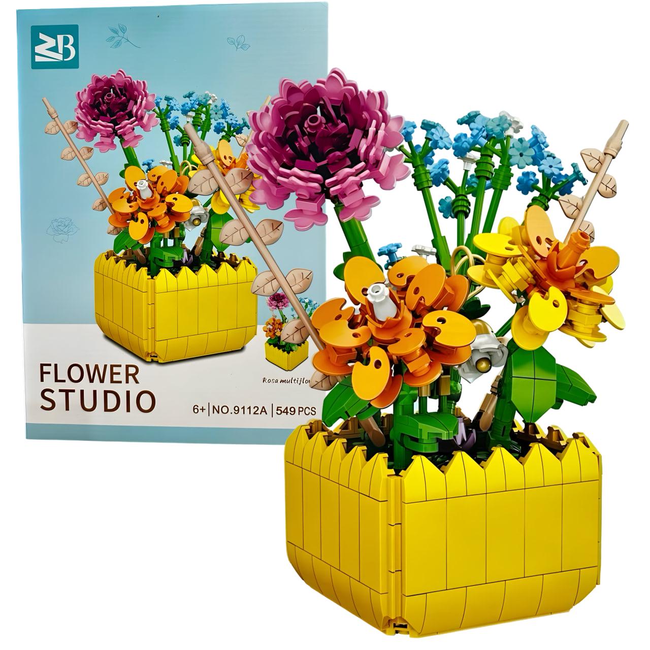 Конструктор детский Flower Studio Разноцветный букет в вазе 549 дет. (9112A)
