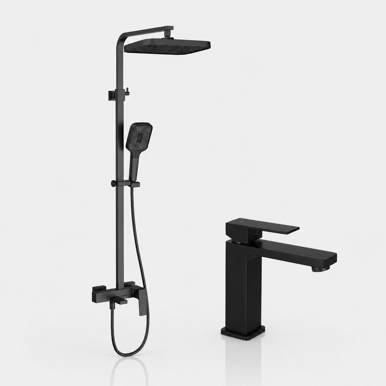 Комплект в ванну Qtap Gemini Matt Black 2в1 Душевая система на 3 потребителя/смеситель для раковины Qtap Gemini Black Комплект в ванну Qtap Gemini Matt Black 2в1 Душевая система на 3 потребителя/смеситель для раковины Qtap Gemini Black
