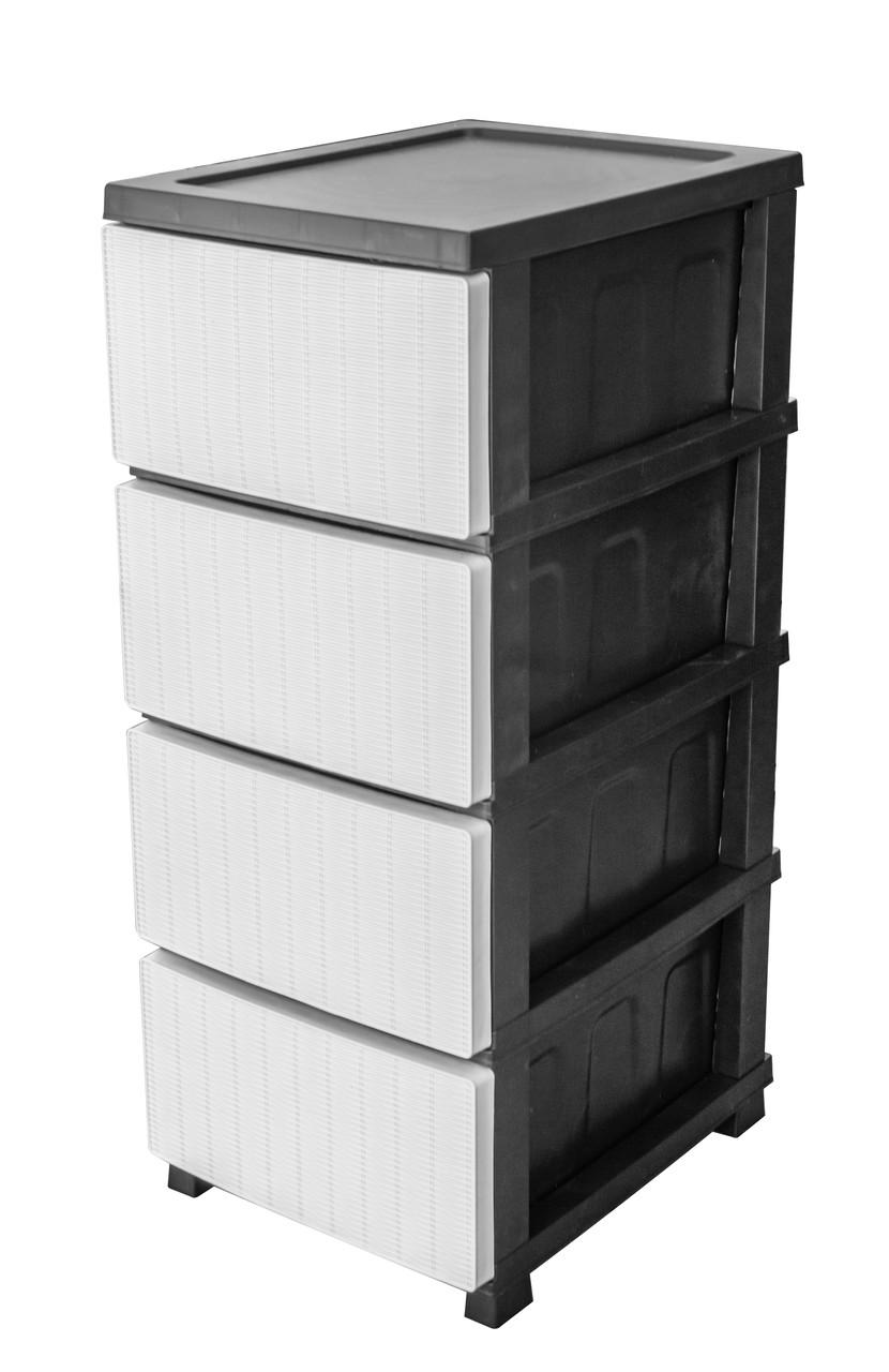 Комод пластиковый R-Plastic 34006 Ротанг на 4 ящика 86x45x35 см Бело-черный (5158-БЛЧР) Комод пластиковый R-Plastic 34006 Ротанг на 4 ящика 86x45x35 см Бело-черный (5158-БЛЧР)