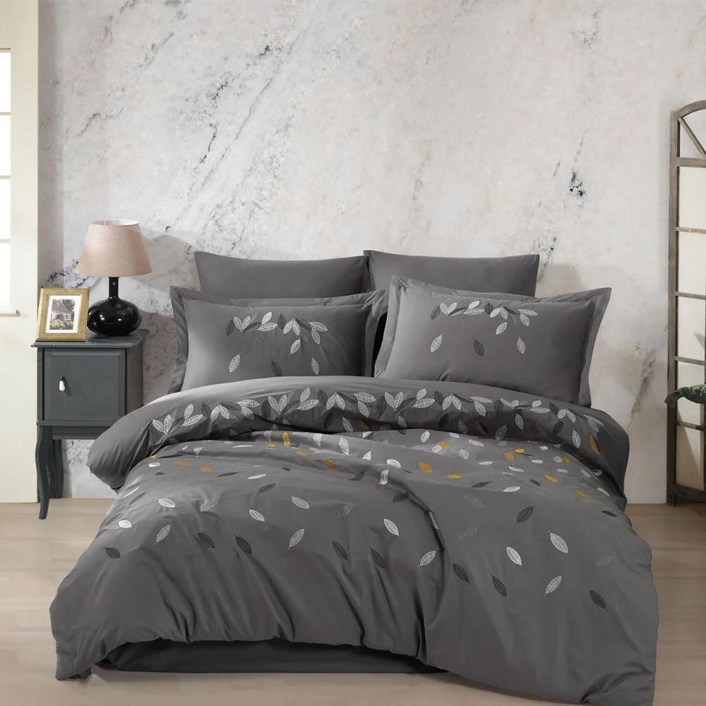 Комплект постельного белья Hobby Poplin LIDIA с вышивкой 200х220/50х70 см 2 шт. Серый (8698499179875 )