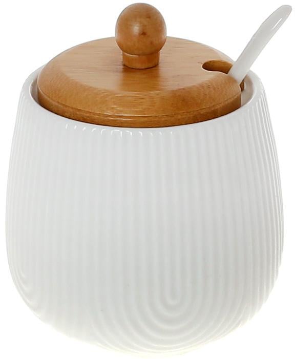Сахарница фарфоровая Nouvelle Home Viola с ложкой и деревянной крышкой 350 мл 9х11 см