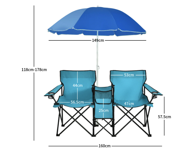 Комплект розкладних стільців Costway Parma із парасолькою Бірюзовий (4853) - фото 3 Комплект розкладних стільців Costway Parma із парасолькою Бірюзовий (4853) - фото 3