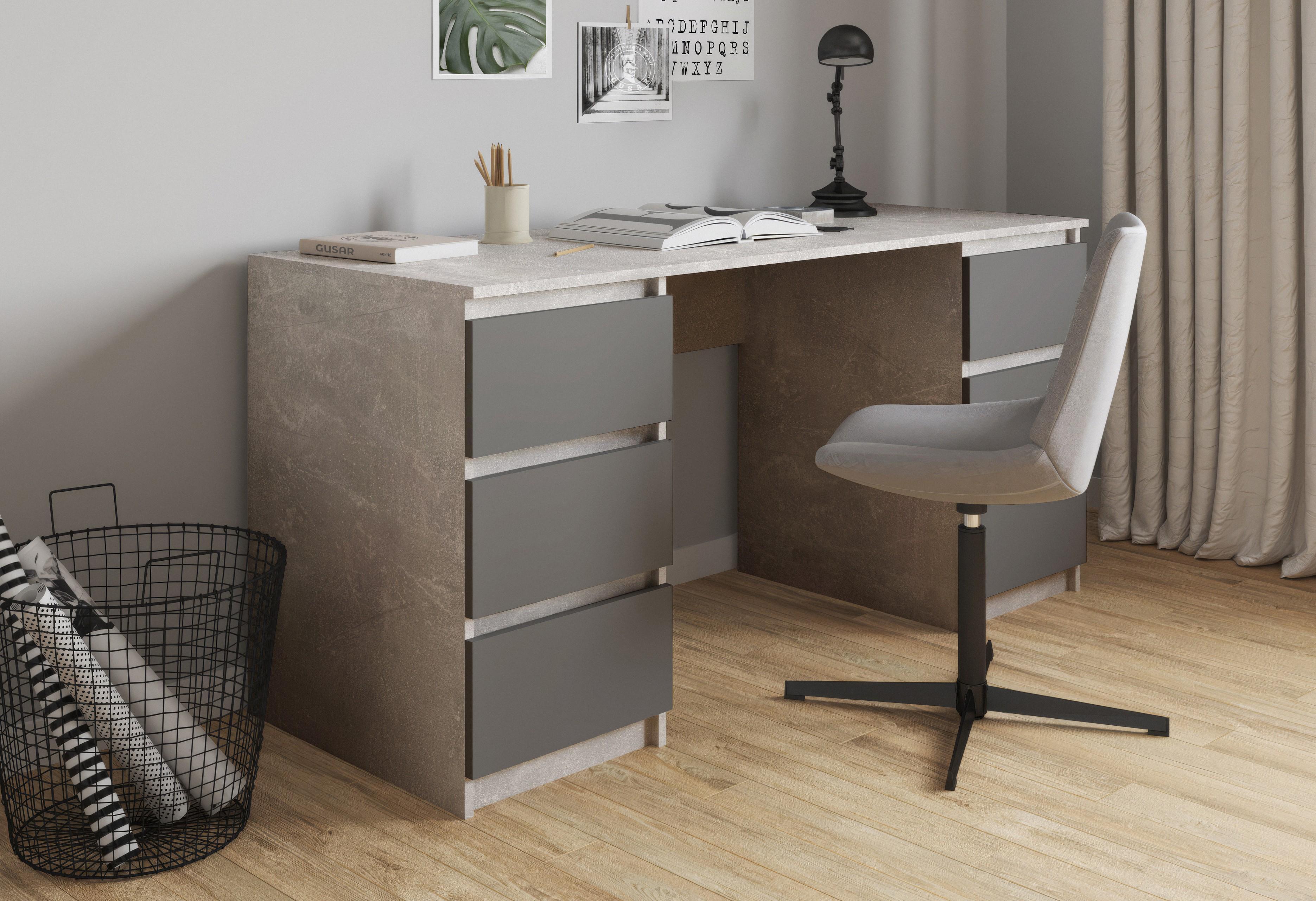 Письменный стол на 6 ящиков без ручек FT-228 1580х600х758 мм Бетон/Антрацит