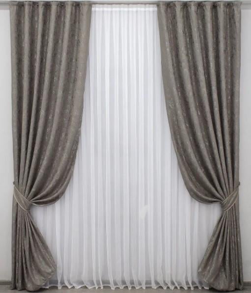 Комплект штор Pavliani лен мрамор 1,5х2,7 м 2 шт. Серо-коричневый (1176ш)