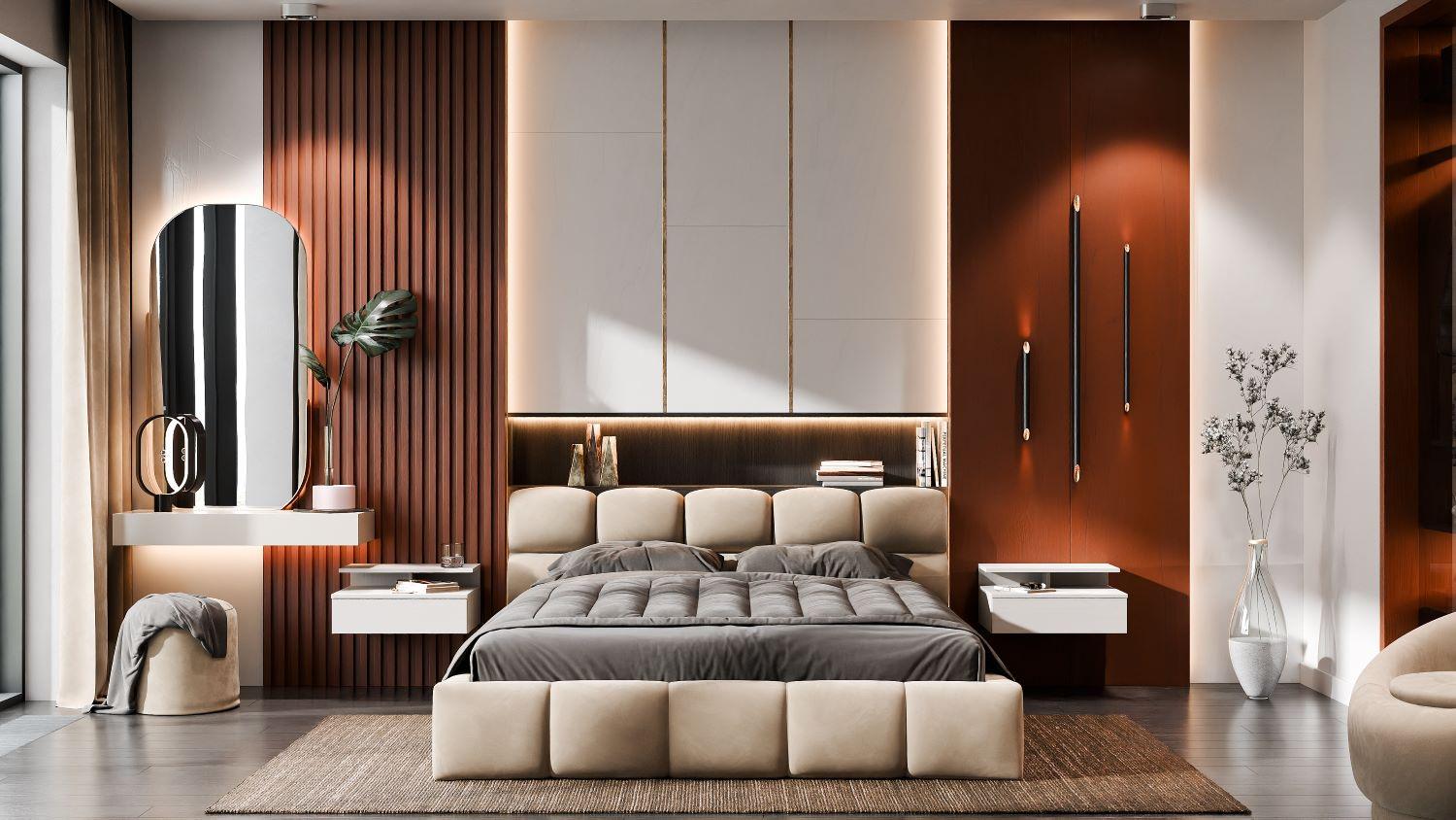 Кровать двуспальная с мягким изголовьем Світ Меблів Ванесса 1 с металлическим каркасом ДСП/ткань велюр 180x200 см Бежевый