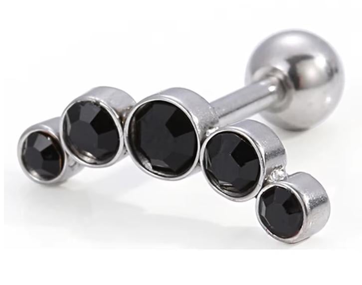 Сережки-гвоздики на хрящ Helix Козелок кристали 1 шт. Чорний (2088362906)