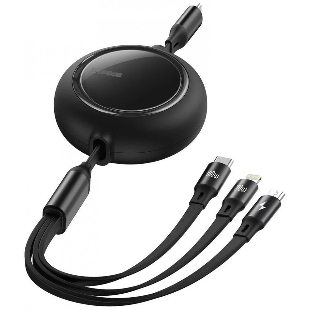 Кабель Baseus Bright Mirror Retractable 3в1 Micro USB/Lightning/Type-C 100W 1,2м Black (25397316)