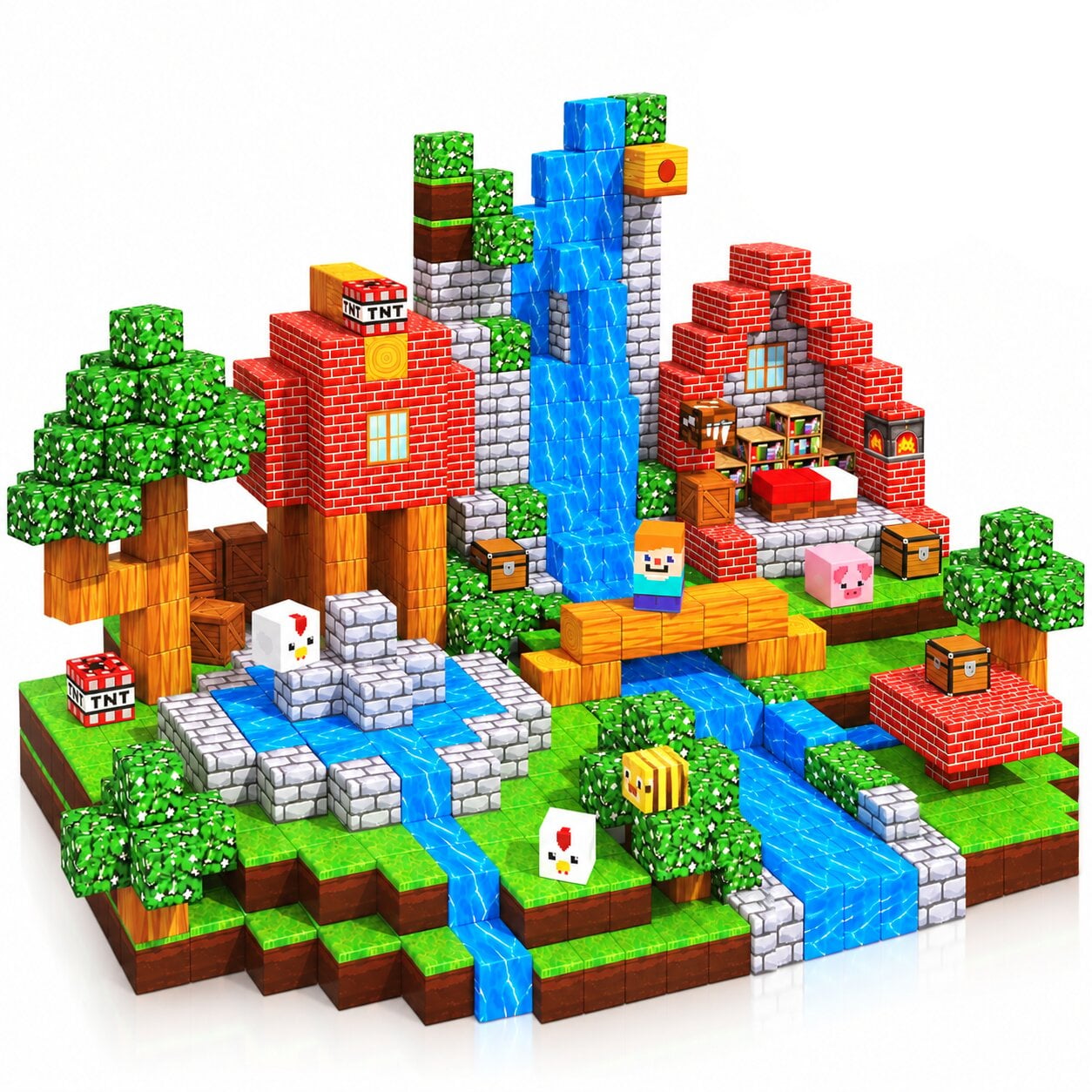 Конструктор магнитный Minecraft Лесной биом и водопад 100 дет. для детей от 3 лет