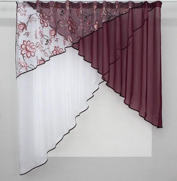 Занавеска на кухню шифон/органза 290х170 см Бордовый/Белый (00к 59-351)