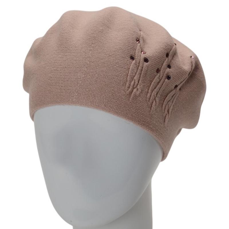 Берет женский двойной Novita Перо вискозный L/57-58 Кремовый/Пудровый (276179)