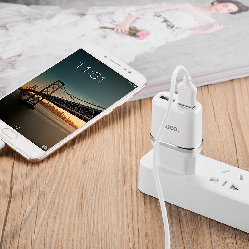 Зарядний пристрій для телефона Hoco 2 USB C12 Білий (1010597-White) - фото 3