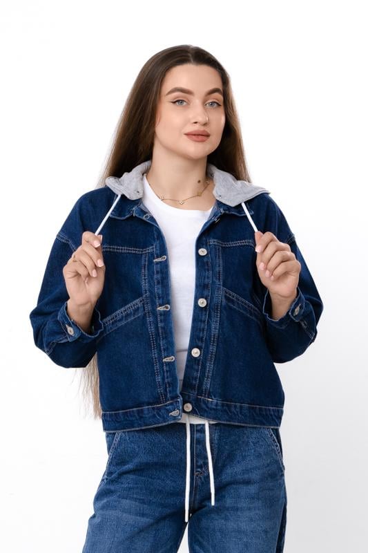Куртка жіноча джинсова однотонна з капюшоном Носи Своє р. 36 Темно-синій (18149)