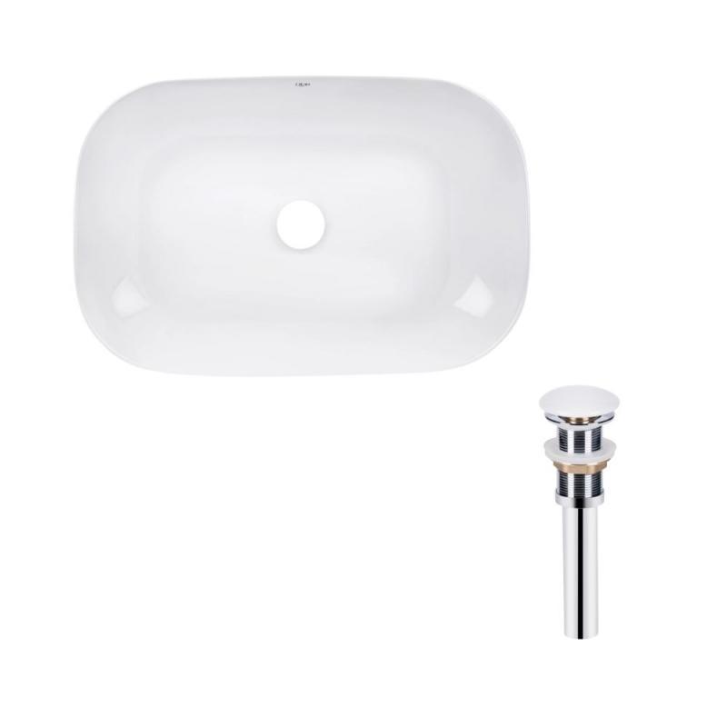 Раковина накладная прямоугольная Qtap Robin 600x390x150 мм с донным клапаном PU02 White (SD00053421)