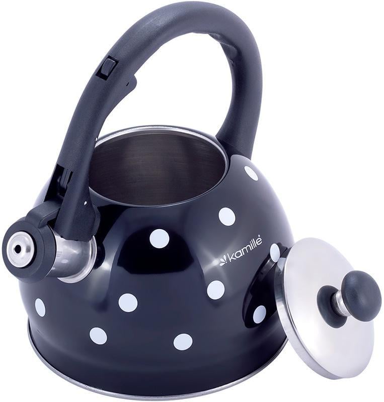 Чайник Kamille Polka Dot Kettle со свистком нержавеющая сталь 2 л Горошек/Черный - фото 2 Чайник Kamille Polka Dot Kettle со свистком нержавеющая сталь 2 л Горошек/Черный - фото 2
