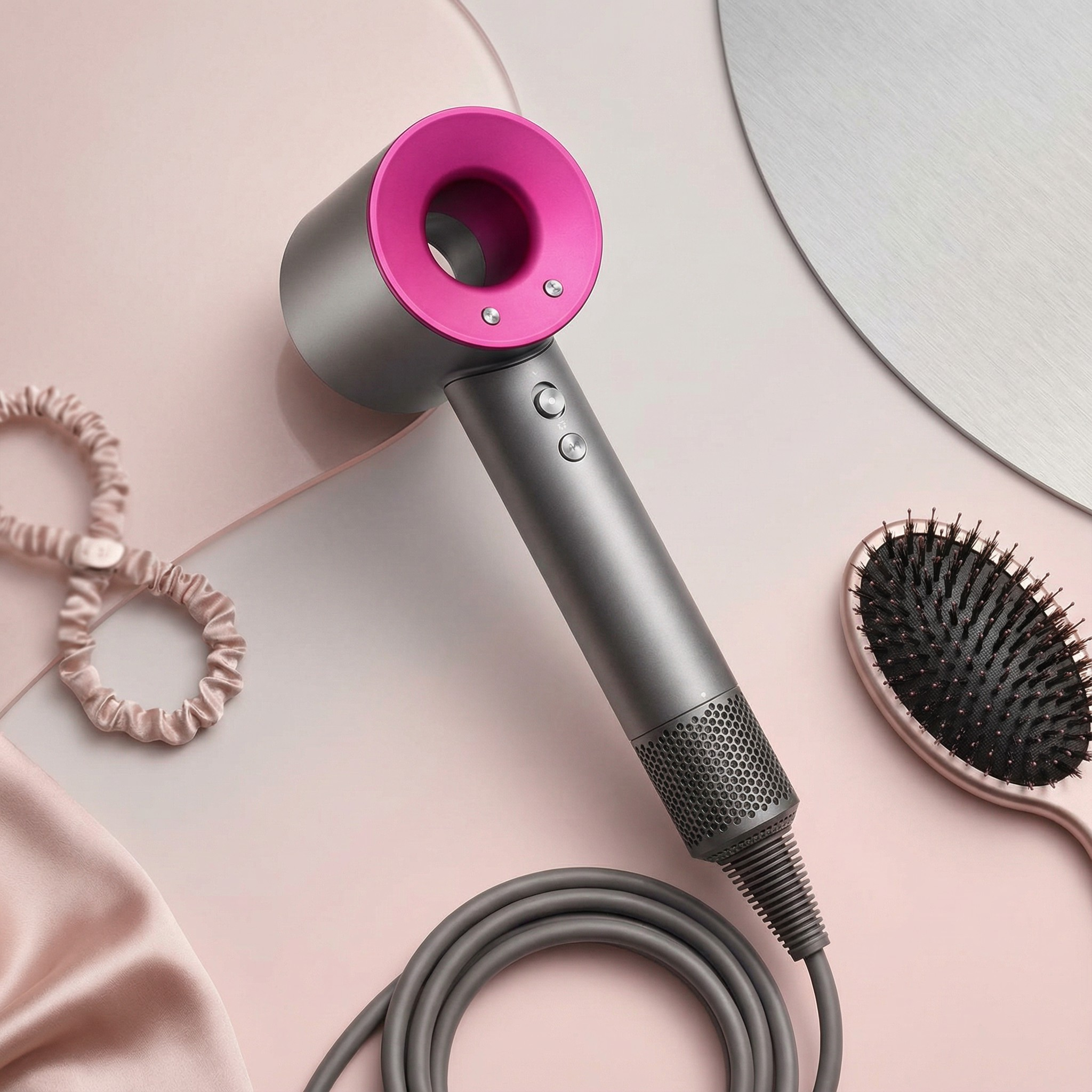 Фен-стайлер сетевой для укладки волос Super Hair Dryer с турбо режимом и ионизацией 1600 Вт Серый/Розовый (SHD160)