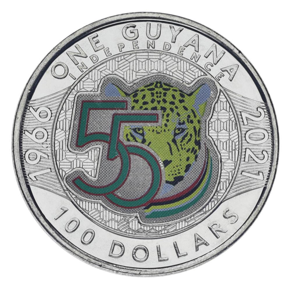Колекційна монета Гаяна 100 доларів 2021 UNC Пам’ятна-55 років Незалежності (М24084)