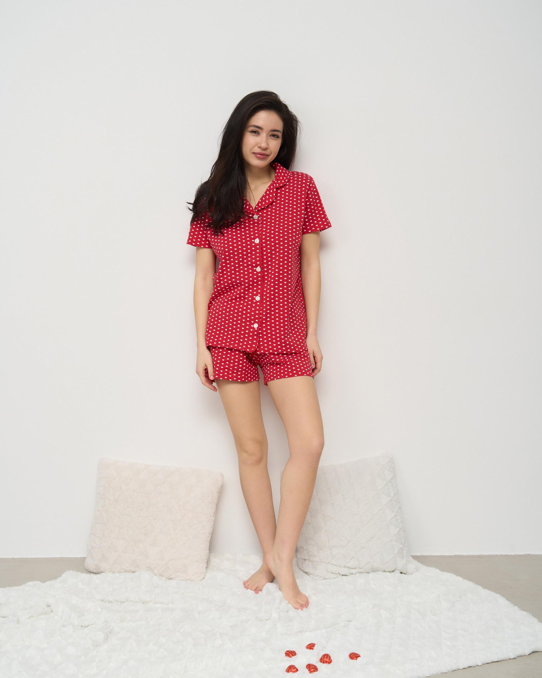 Комплект женский с шортиками мелкие сердца M Красный (60205_M)