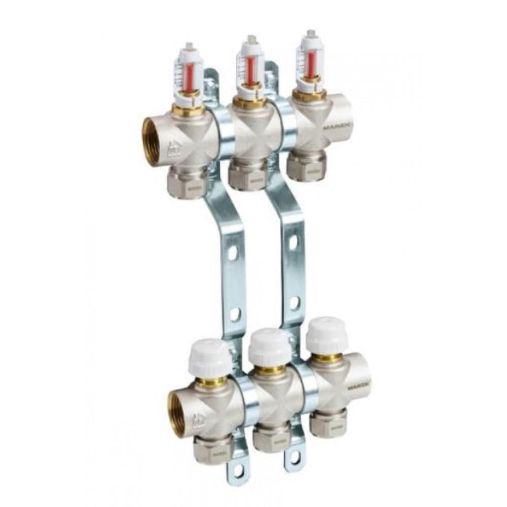 Комплект колекторів MAREK 1"x3/4" з латуні в зборі з витратомірами на 3 виходи (260132514)