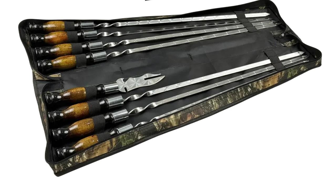 Набор шампуров GrillMaster Премиум NB-2284 вилка-нож нержавеющая сталь 3 мм с деревянной ручкой 7 шт. (10-164-NB-2284)